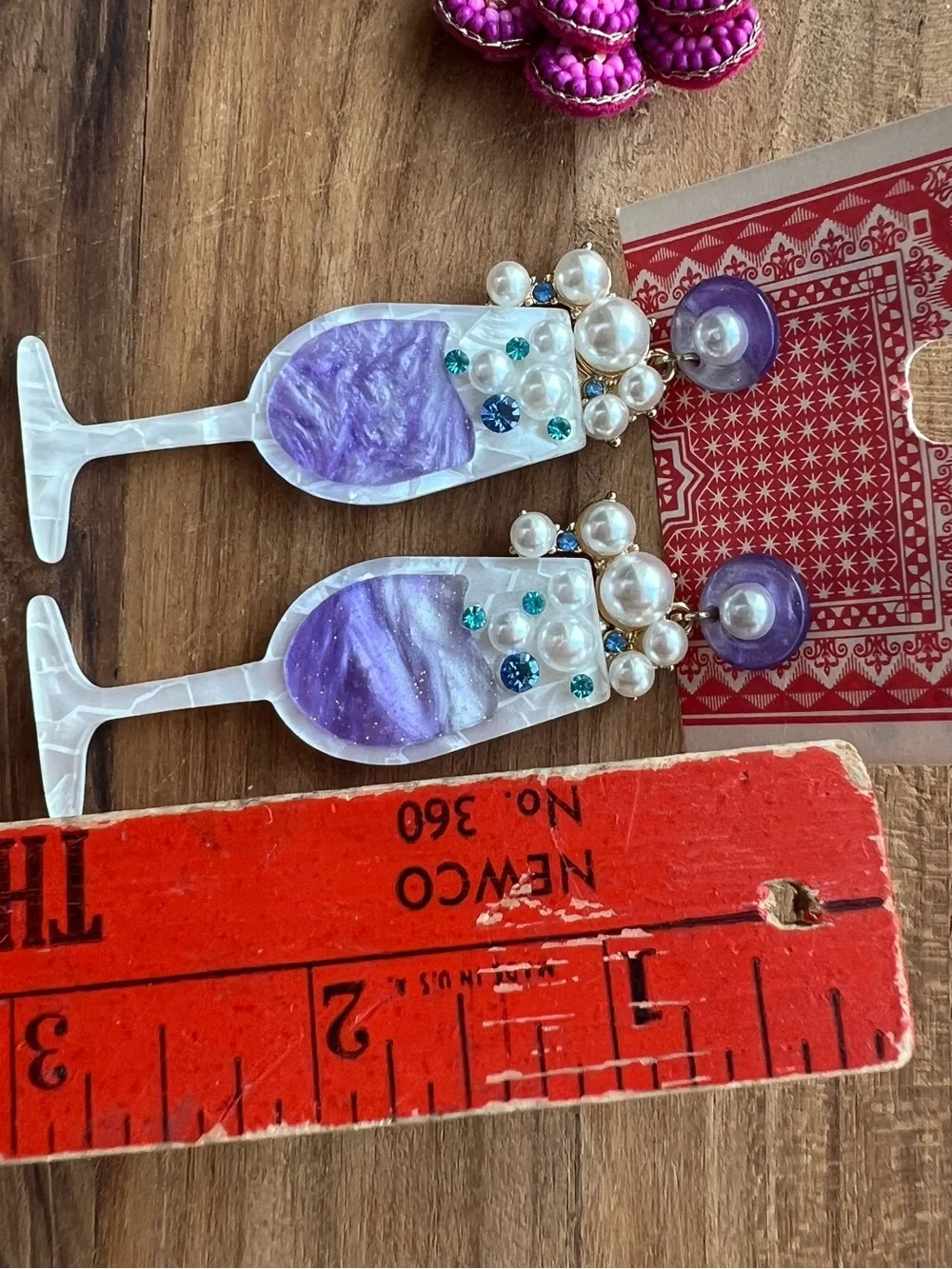 NWT lavender 3 pair Statement Earrings - champagne glass arches resin hoops